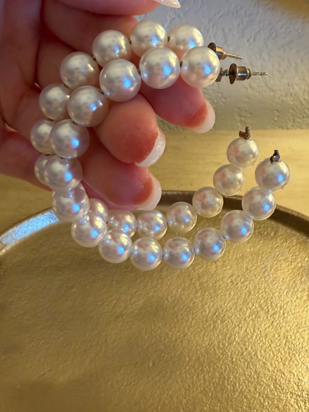 Pearlescent White Beaded Hoop Earrings